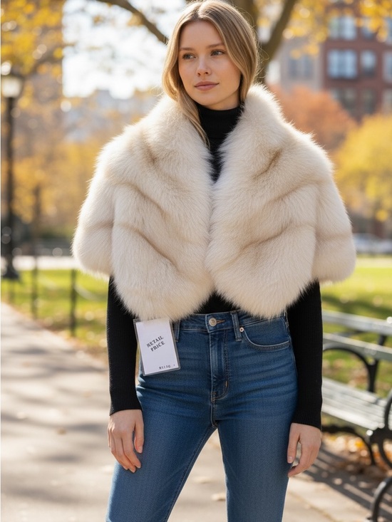 Jackets & Blazers - Vintage Natural Fox Fur Jacket/Shawl – Finland Fur – Ivory/Cream